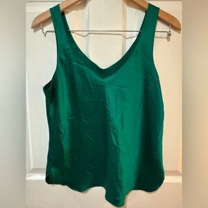 VTG Emerald Green V-Neck Camisole Top 100% Silk Fall Holiday Wicked Wizard of Oz
